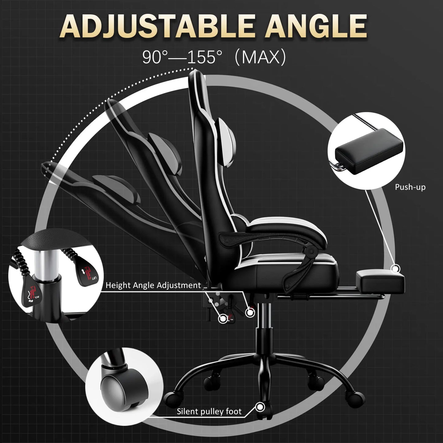 Ergonomic Gaming Chair with Footrest, High-Back Video Game Chair Computer Chair, Office Chair with Headrest and Lumbar, PU Leather
