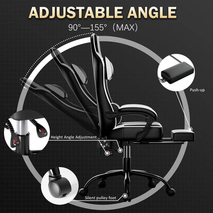 Ergonomic Gaming Chair with Footrest, High-Back Video Game Chair Computer Chair, Office Chair with Headrest and Lumbar, PU Leather