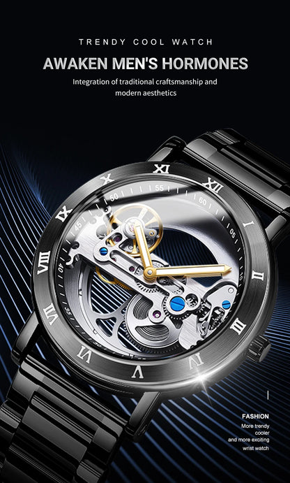 AKDPN Men's Watches Automatic Mechanical Stainless Steel Men's Wrist Watch Skeleton Automatic Watches for Man Watch Montre Homme