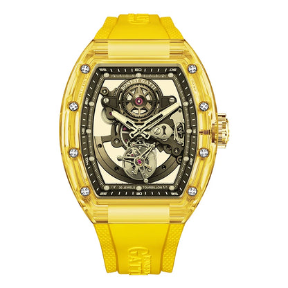 BONEST GATTI Luxury Men Automatic Tourbillon Watch Hollow Out Dial Crystal Case Sapphire Luminous Rubber Strap Wristwatch
