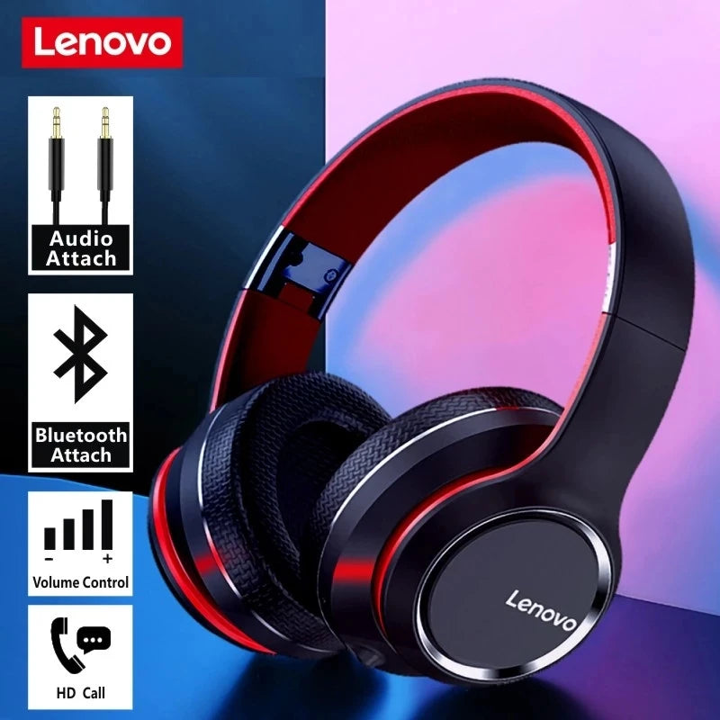 Auscultadores sem fios Bluetooth Over-Ear Lenovo HD200 – Headset gaming estéreo HiFi com cancelamento de ruído e microfone