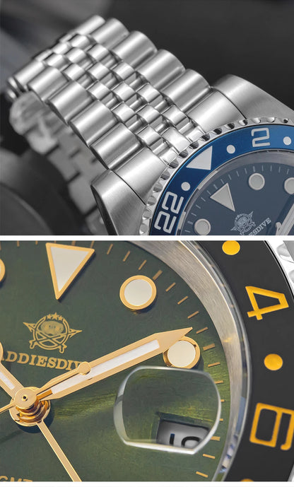 ADDIESDIVE Watch For Man Quartz GMT 20Bar Waterproof BGW9 Super Luminous 316L Stainless Steel Ceramic Bezel Watch