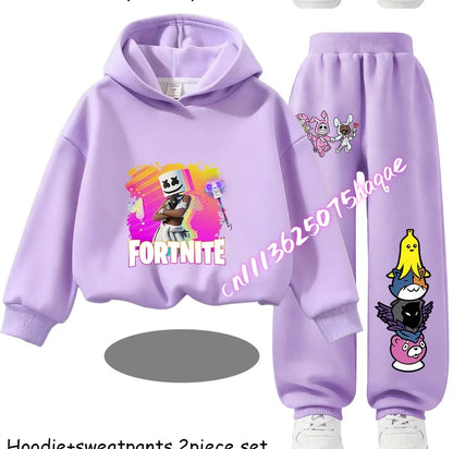 Fortnite Printed Children's Hoodies Cartoon Comfortable 2pcs Suit Loose Long Sleeve Tops with Pants Autumn Winter Clothes Gift