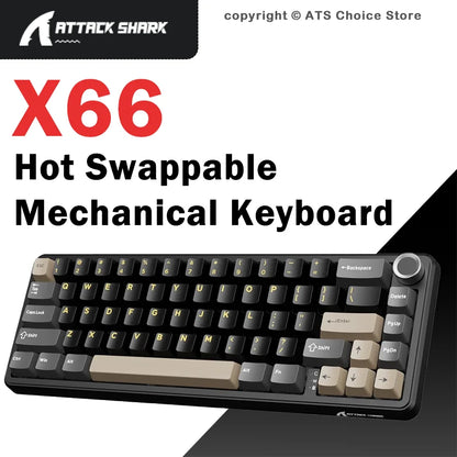 Teclado mecânico sem fios Attack Shark X66, layout compacto 65%, retroiluminação RGB, gasket, hot swap, Bluetooth, USB-C, PBT, bateria de grande capacidade