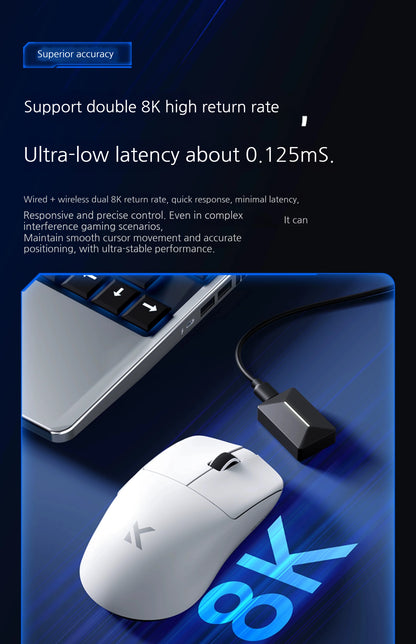 MCHOSE L7 Ultra+ Medium Large håndmus til gaming, e-sport, PAW3950, trådløs med tre tilstande, let kontormus med dual-drive til computer