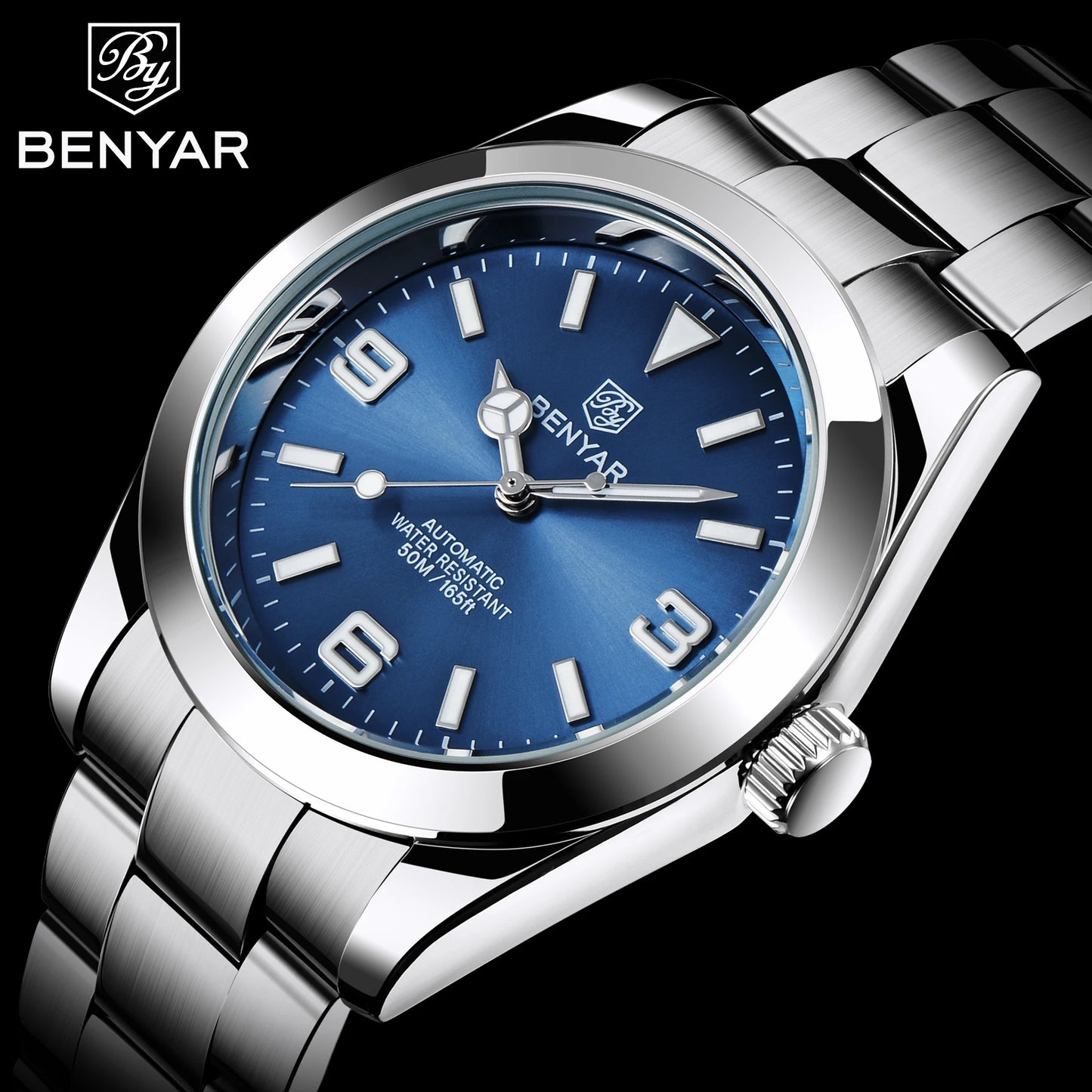 BENYAR 2025 New Men's Automatic Mechanical Watch Business Sports Luxury Men's Watches 50M Waterproof Clock Relogios Masculino