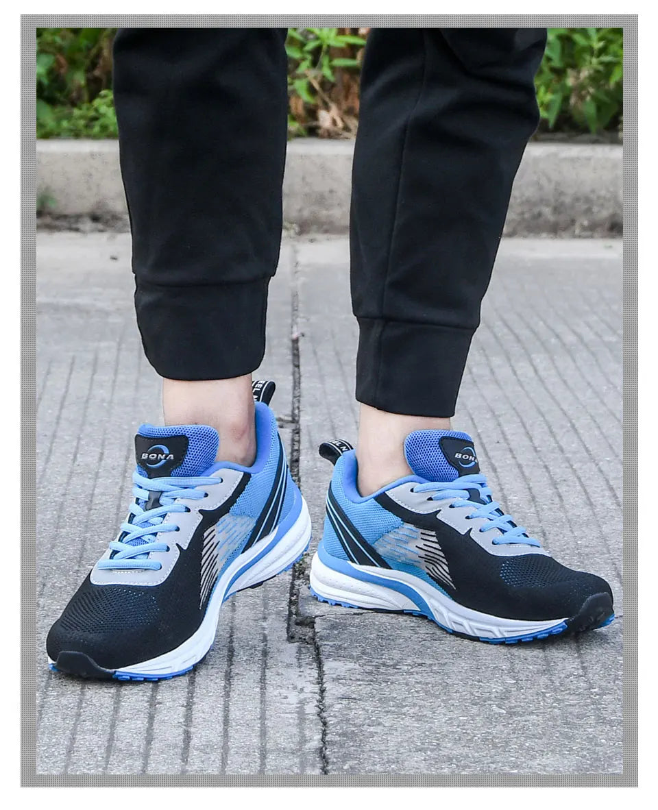 BONA – Pantofi sport pentru bărbați, model popular, cu parte superioară din plasă țesută, pentru alergare, jogging și plimbare, cu șireturi