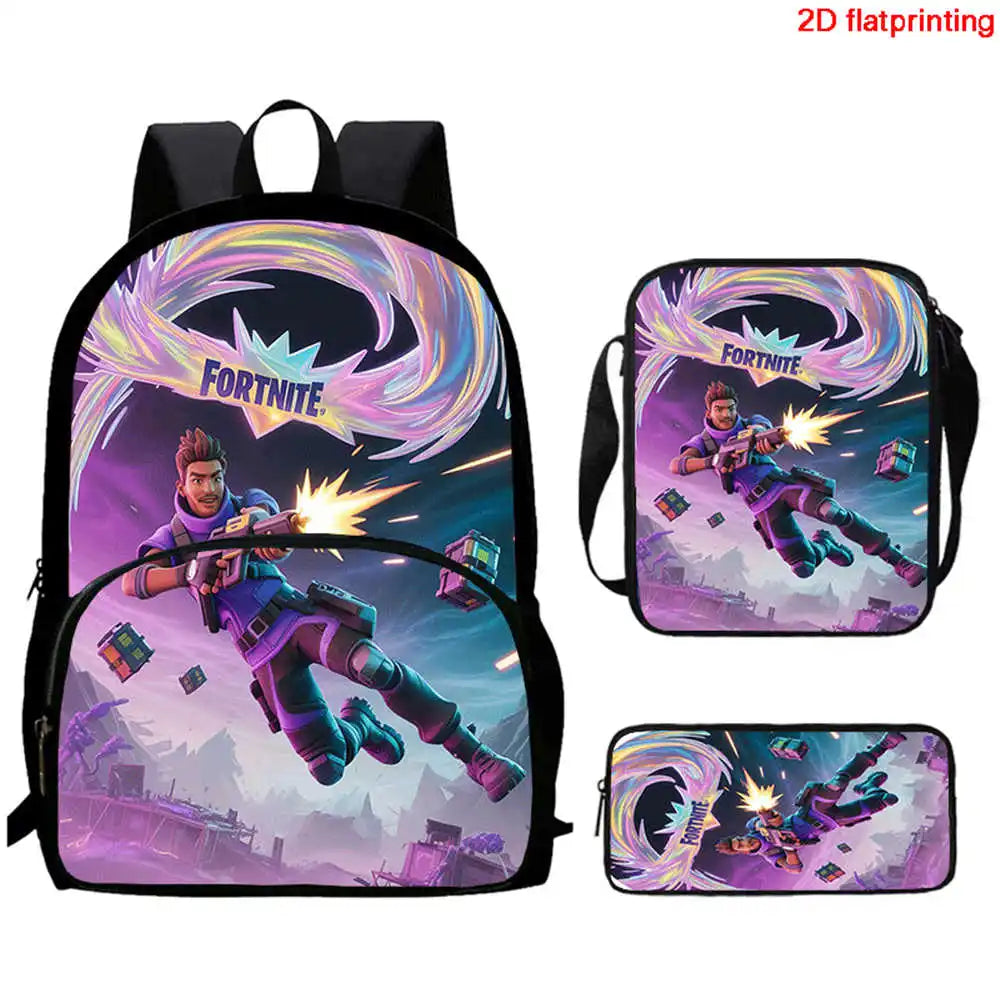 Fortnite 3Pcs Bag Set, Backpack with Front Pocket, Crossbody Bag and Pencil Case, Boys and Girls The Best Gift for Children