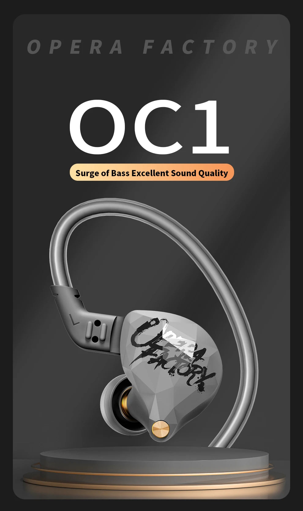 Whizzer OC1 Wired HiFi Earphones with Mic, Bass Enhanced In-Ear Headphones, Clear Vocal Dynamic Driver Earbuds with Play/Pause Control