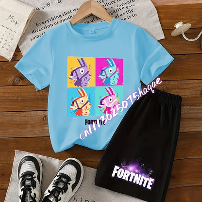 Fortnite T-shirt and Shorts for Boys and Girls Tee Pants Set Summer 2pcs Children Clothing Tops T-shirts Fortnite Print Tees Gift
