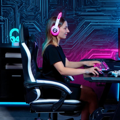 Gaming Chair with Footrest, Computer Chair with Headrest & Cushions, Faux Leather Upholstery, Swivel, Height-Adjustable