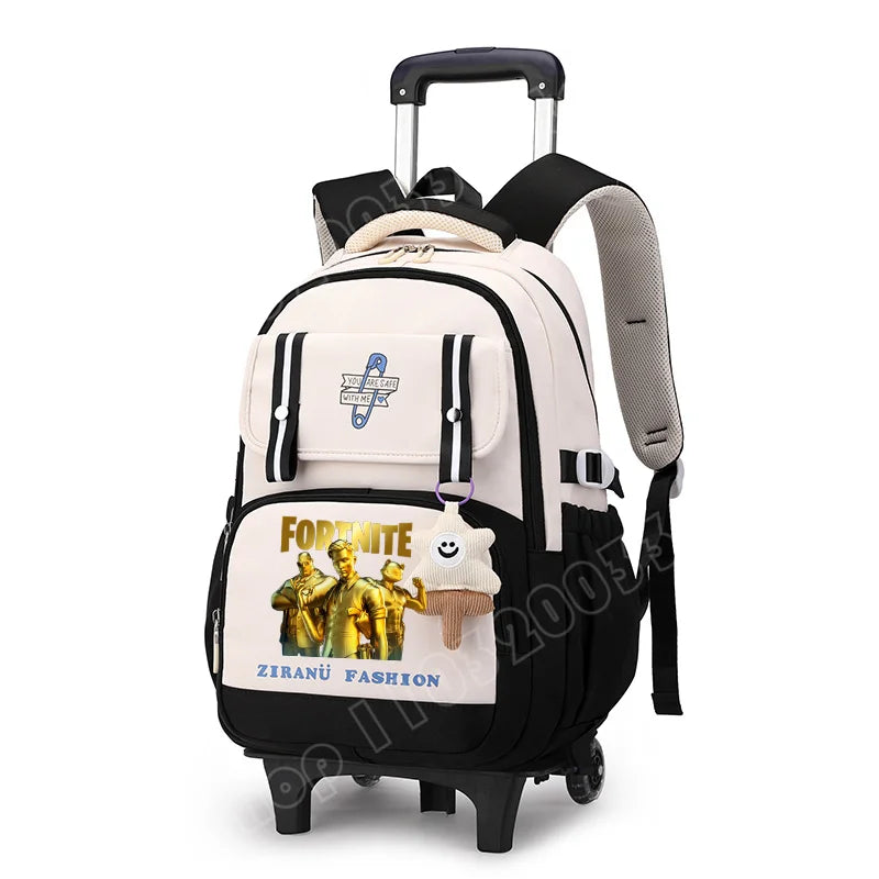 Mochila Escolar com Rodas Fortnite, Grande Capacidade, Impermeável, Leve e Minimalista, para Portátil, Escola e Viagens Casuais