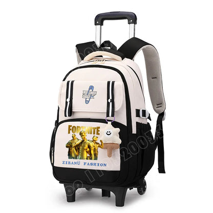 Mochila Escolar com Rodas Fortnite, Grande Capacidade, Impermeável, Leve e Minimalista, para Portátil, Escola e Viagens Casuais