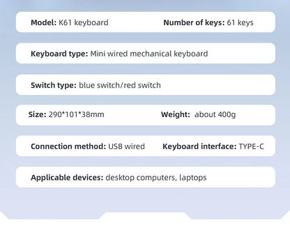APAYADO K61 Mini Mechanical Keyboard, Wired, 61 Keys, Phantom RGB, Black/White Red/Blue Mechanical Switch for Gaming, 60% Portable
