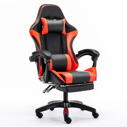 Ergonomic Gaming Chair with Lumbar Support Pillow, Adjustable Footrest, Reclining Computer Gaming Chair, PU Leather Office Gaming Chair with Adjustable Height