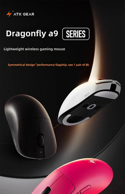 ATK Dragonfly A9 kabellose Bluetooth-Gaming-Maus, ergonomisches Design, schnelle Reaktion, PAW3950 Ultra, 800mAh, leicht, 8KHz, E-Sports