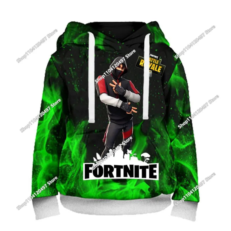 Children's Fortnite Hoodies Cartoon Casual Hooded Coat Autumn Men Soft Pocket Sweatshirts Male Loose Tops Long Sleeve Clothes