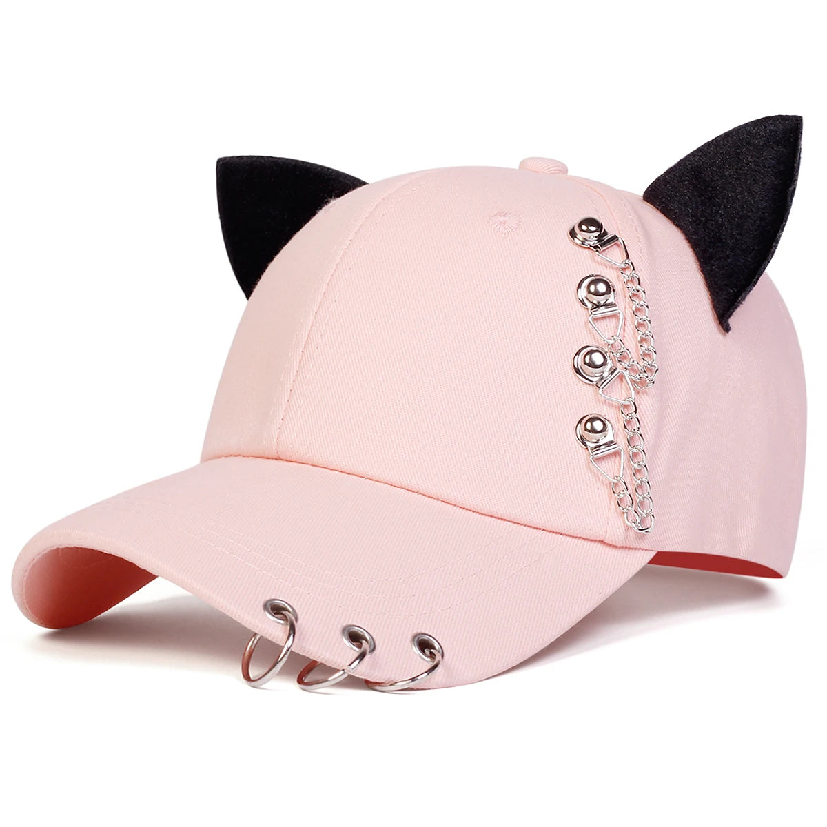 Unisex Cat Ear Chain Iron Ring Baseball Caps Spring Autumn Outdoor Adjustable Casual Hats Sunscreen Hat Sports Cap