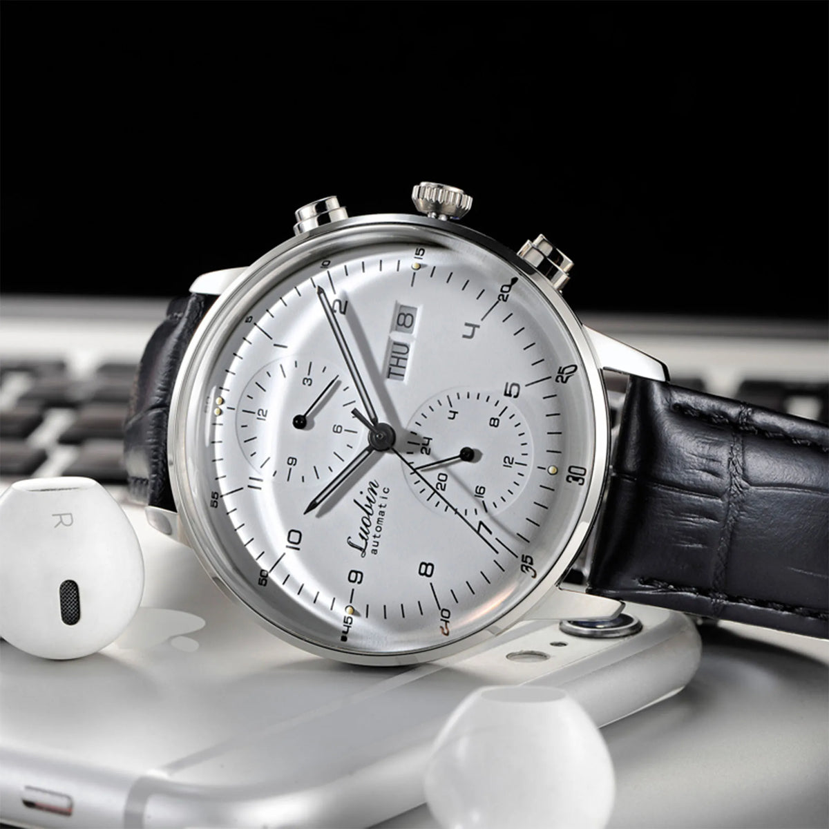 Men's Business Watch Mechanical Movement Multifunction Chronograph Stainless Steel Waterproof Automatic Calendar Sapphire