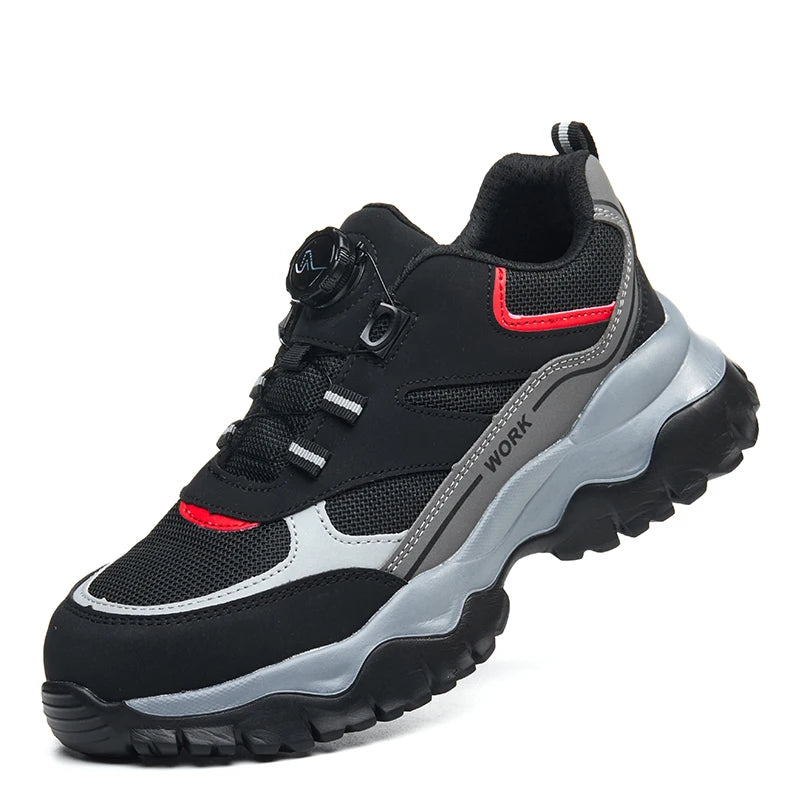 Bottes de travail à boucle rotative, chaussures de sécurité indestructibles pour hommes, chaussures à embout en acier, baskets anti-perforation, chaussures de protection antidérapantes pour le travail.