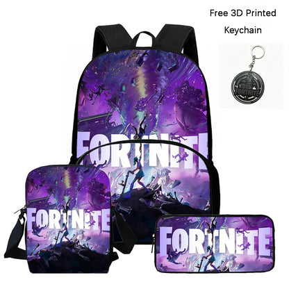 FORTNITE 3-teiliges Schulrucksack-Set, Umhängetasche mit Fronttasche und Federmäppchen, für Jungen und Mädchen von 5–10 Jahren, leicht, mit kostenlosem 3D-bedrucktem Schlüsselanhänger