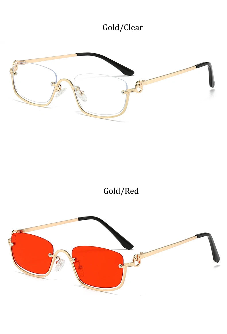 New retro metal small half frame sunglasses fashionable small square frame popular sunglasses brand designer sunglasses UV400