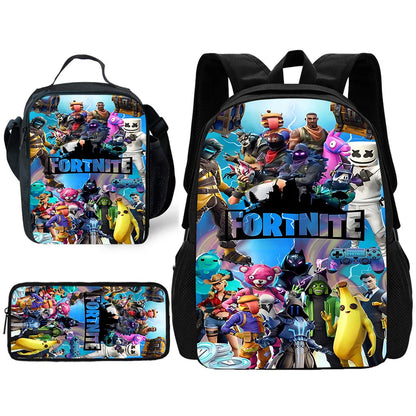 Hot Game Child School Backpack with Lunch Bags, Design-F-FortniteS Pencil Bags, School Bags for Boys Girls Best Gift