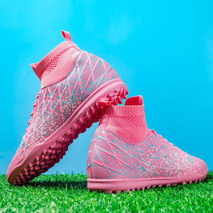 TF Soccer Shoes For Kids Youth PU Fabric Upper Rubber Sole Wear-Resistant Non-Slip Training Football Boots