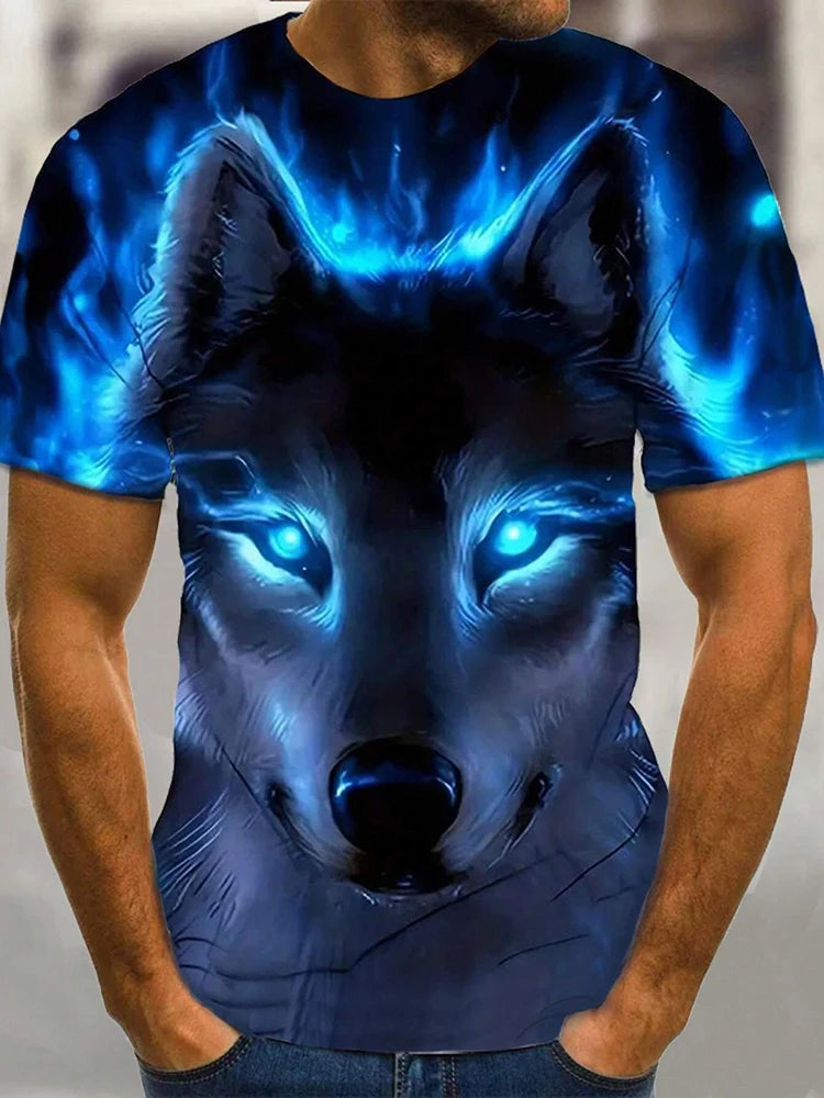 Different Pupil Wolf Print Men's T-shirt Men's Daily Casual T-shirt Urban Street Fashion Short-sleeved Summer Outdoor Sports Tee