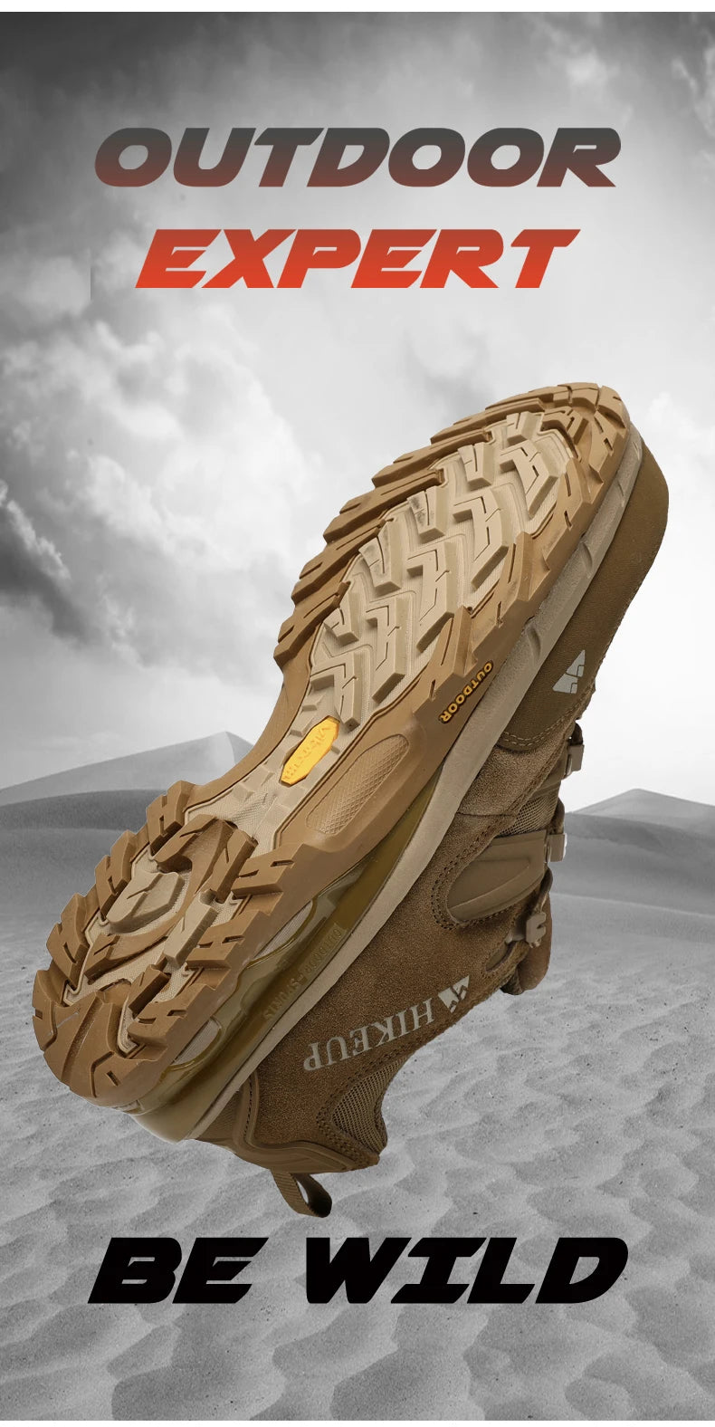 HIKEUP Non-Slip Wear-Resistant Outdoor Hiking Shoes, Breathable Splashproof Climbing Sneakers for Men, Trekking, Tourism, Mountain Shoes