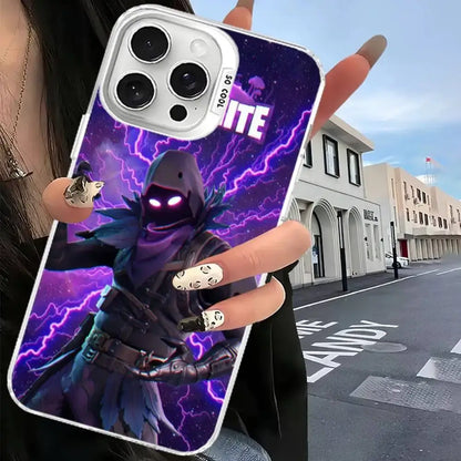 Cover F-Fortnites color argento per iPhone 17 16 15 14 13 12 11 Pro Max Plus