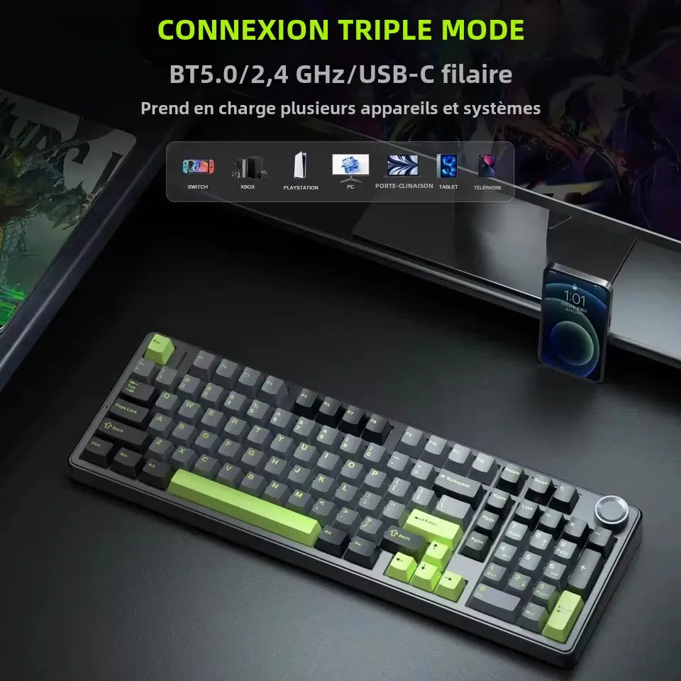 AULA F99PRO Gaming Mechanical Keyboard 99 Key Three Mode Wireless Hot Swappable Gasket Structure Custom Keyboard with Media Knob