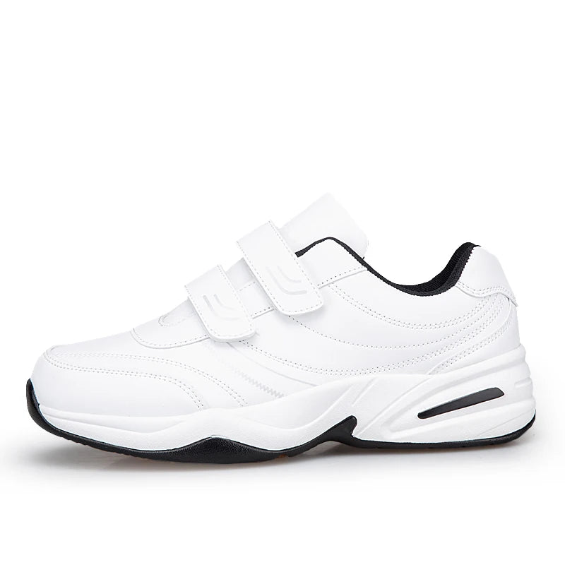 Men's Adjustable Hook and Loop Leather Sneakers Casual Sports Shoes White Sneakers Masculino Zapatillas Deportivas Tennis