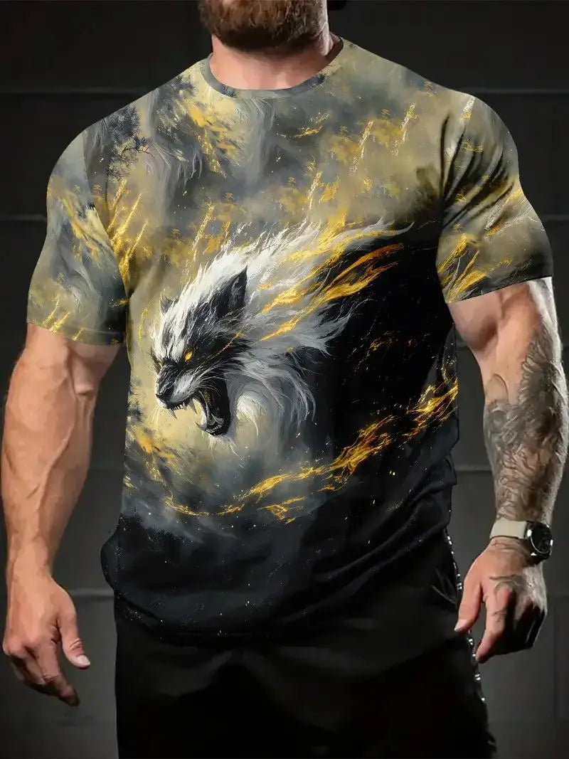 Summer Wolf Animal 3D Print T-Shirts Men Women Hip-hop Short Sleeve T Shirt Casual Oversized Harajuku Y2K Tops Tees Men Clothing