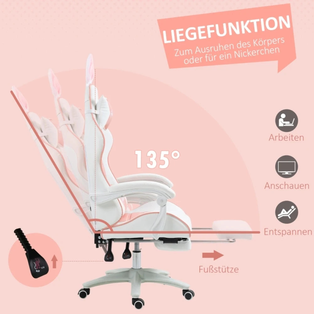 Ergonomic Gaming Chair with Footrest, 135° Reclining Gamer Chair, Adjustable Height Gaming Chair with Lumbar Cushion & Headrest