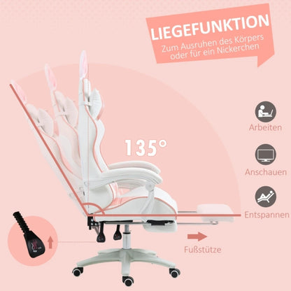 Ergonomic Gaming Chair with Footrest, 135° Reclining Gamer Chair, Adjustable Height Gaming Chair with Lumbar Cushion & Headrest