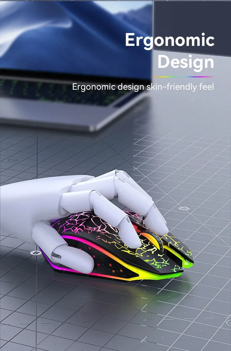 Mouse de gaming RGB 2.4G wireless, mouse Bluetooth 1600DPI, 6 butoane silențioase, mouse ergonomic dual-mode pentru birou, pentru MacBook și PC