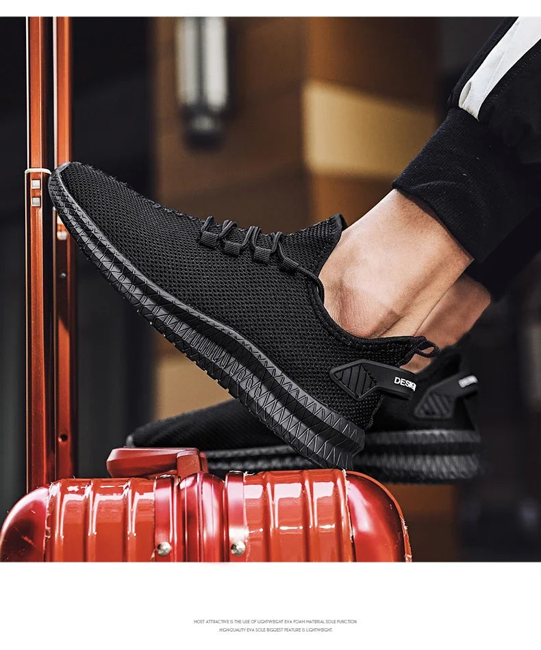 Antislip casual herensneakers, ademend, voor buiten, joggen, training, wandelen, sport, hardlopen, outdoor, geweven, gebreid, veterschoenen
