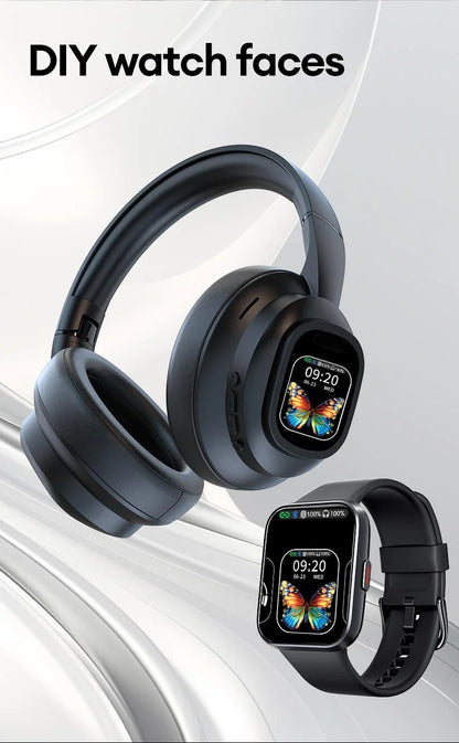 Auscultadores Bluetooth sem fios com ecrã tátil LCD AI – Headset gaming com cancelamento de ruído ANC, graves profundos e microfone HD