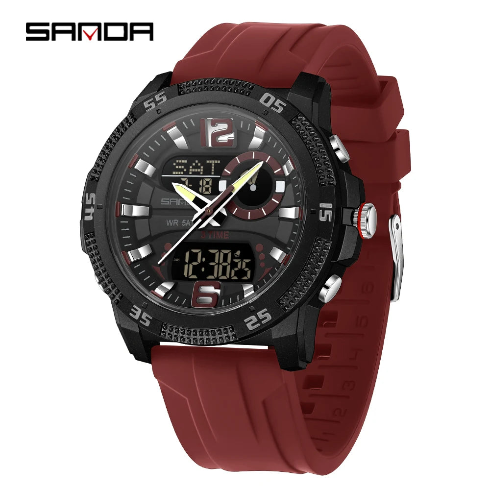 SANDA Fashion Luxury Men's Watches Dual Digital Display Sport Analog Quartz Man Wristwatch Casual Waterproof Silica Chronograph