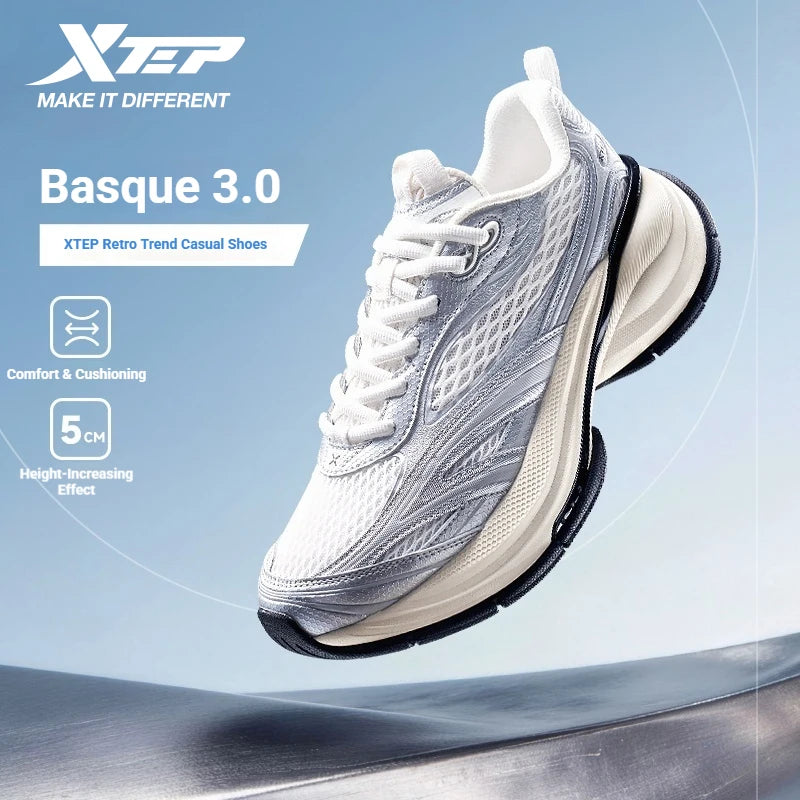 Xtep Basque 3 Men's Sneakers, Retro Fashion, Breathable Luxury Height-Increasing Sports Shoes, Spring 2026, Model 874219320001