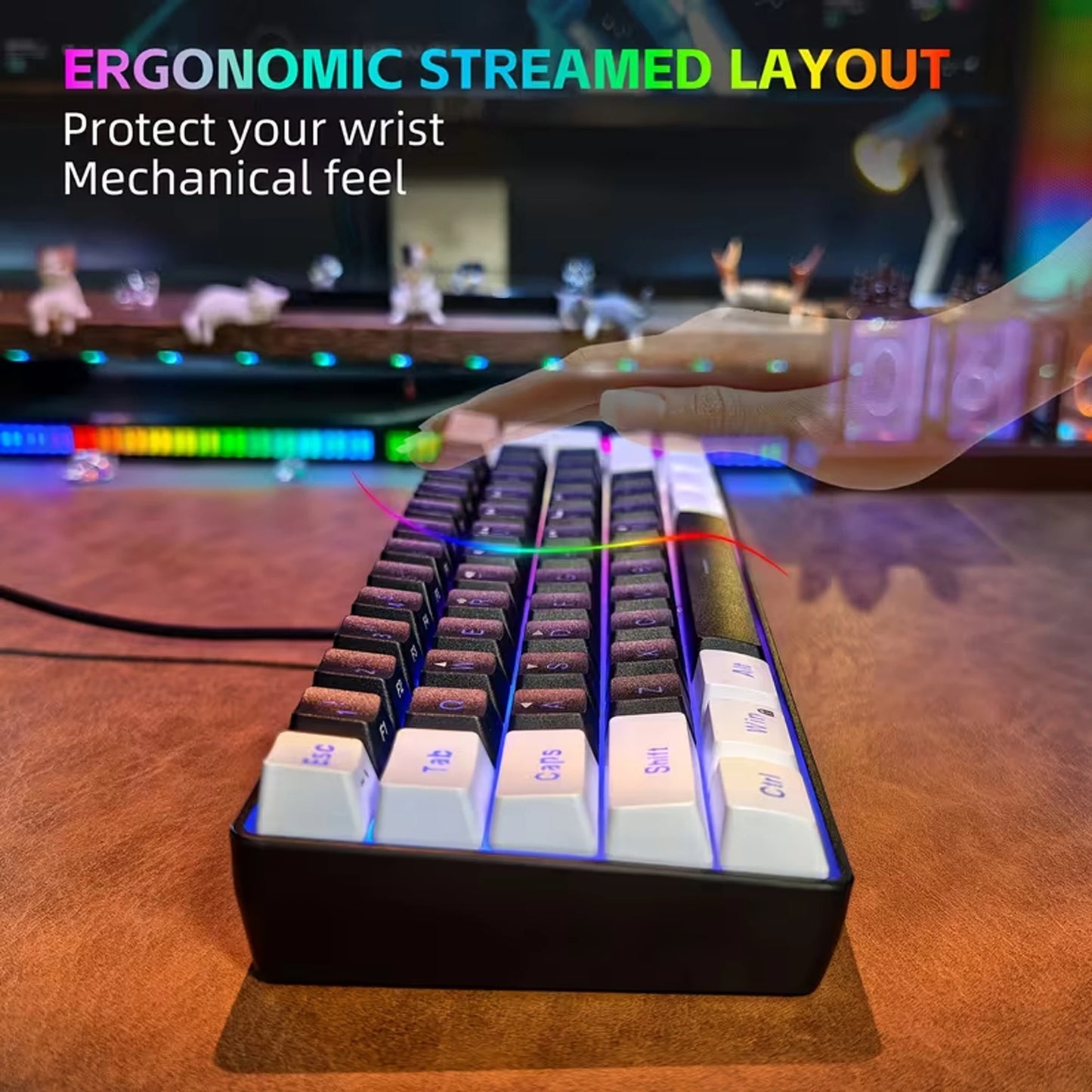 60% Gaming Keyboard Wired RGB Backlit Mini 61 Keys Membrane Keyboard Anti-Ghosting No-Conflict Ultra-Compact for Gamers