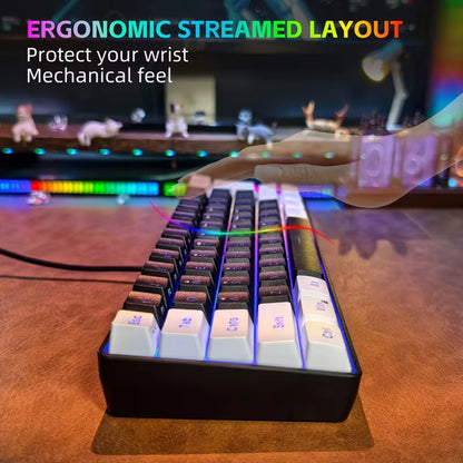 60% Gaming Keyboard Wired RGB Backlit Mini 61 Keys Membrane Keyboard Anti-Ghosting No-Conflict Ultra-Compact for Gamers