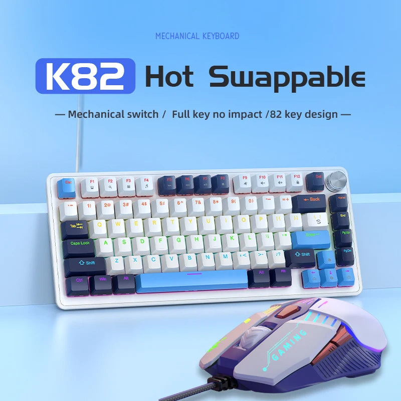 APAYADO 75% Mechanical Keyboard Wired Gaming Keyboard with Media Knob, Hot-Swappable RGB Backlit 82-Key Mechanical Keyboard for PC & Laptop