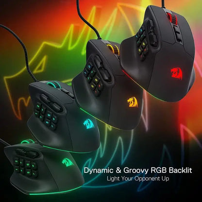 Redragon M811 Aatrox MMO igralna miška, žična RGB gamerska miška s 15 programabilnimi gumbi in ergonomsko naravno zasnovo oprijema