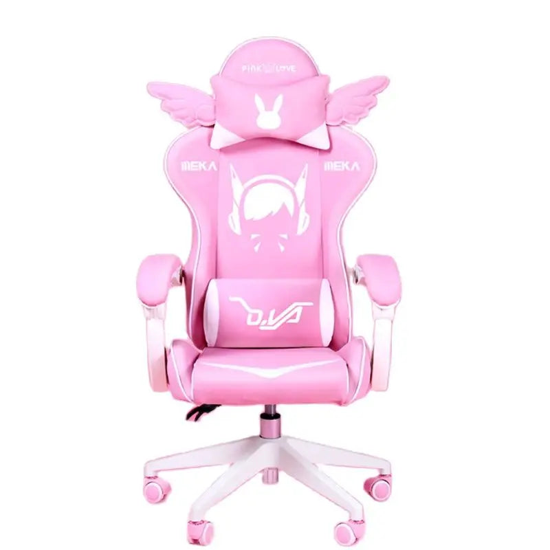 Pink Cartoon Electric Sound Gaming Chair, Rotating Office Chair with Adjustable Height, Latex Cushion, 360° Swivel Computer Chair for Home & Study