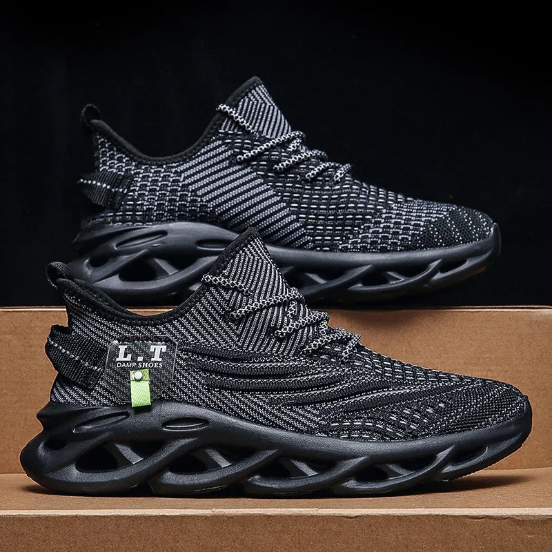 YRZL Men Sports Running Black Jogging Shoes Casual Sneakers Outdoor Breathable Mesh Women Light Shock-Absorption Black Tennis