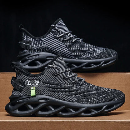 YRZL Men Sports Running Black Jogging Shoes Casual Sneakers Outdoor Breathable Mesh Women Light Shock-Absorption Black Tennis