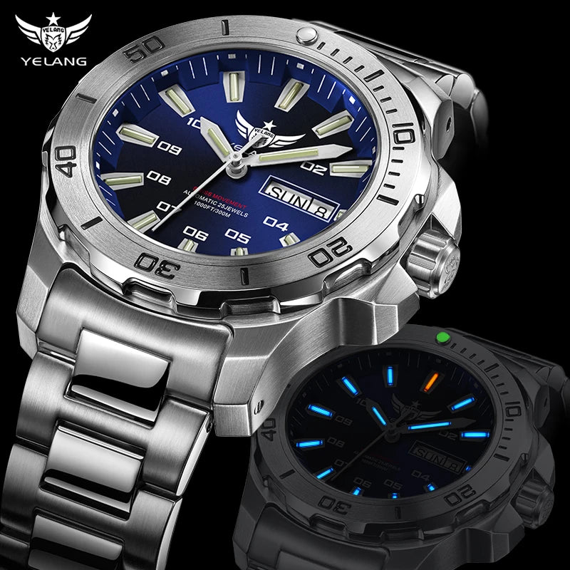 Yelang V5.1 Men's Watch 44mm Super Dive 300M Professional Waterproof SW220 Movement Luxury Automatic Mechanical Watch for men
