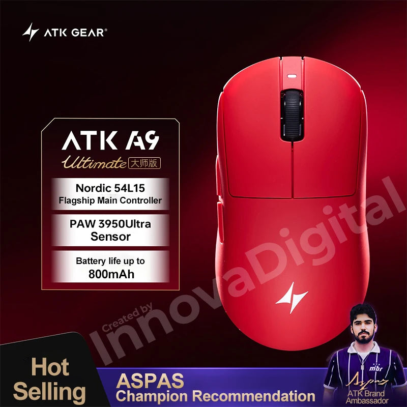 ATK Dragonfly A9 Ultimate Wireless Gaming Mouse, PAW3950 Ultra Sensor, 8KHz Polling Rate, Ultra Lightweight Ergonomic Gaming Mouse for FPS & Esports